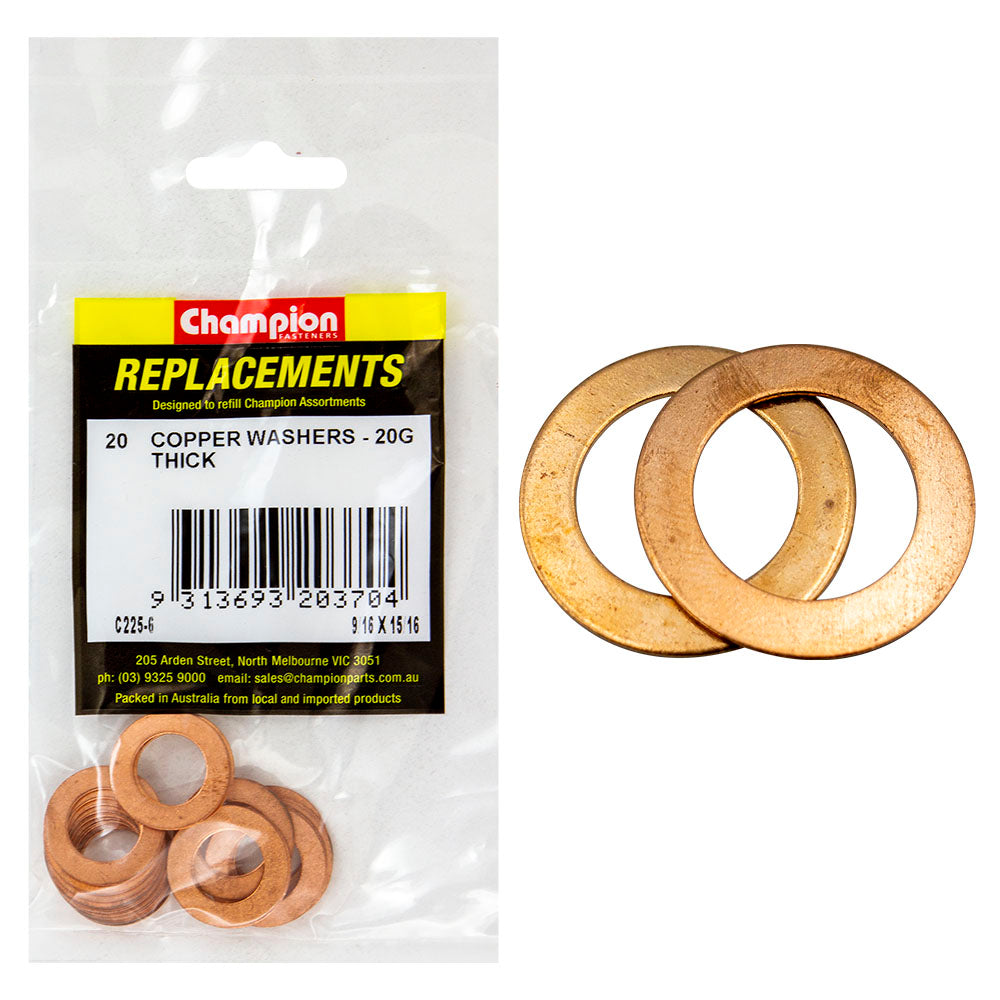 Champion 9/16In X 15/16In X 20G Copper Washer -20Pk