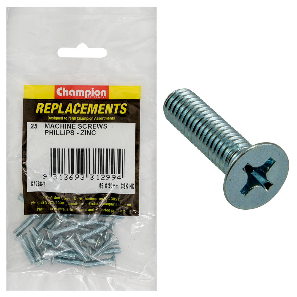 Champion M5 X 20Mm Machine Screw -Csk -Ph -25Pk