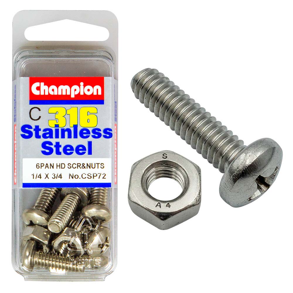 Champion 1/4In X 3/4In Unc Pan Hd Set Screw 316/A4 (C)