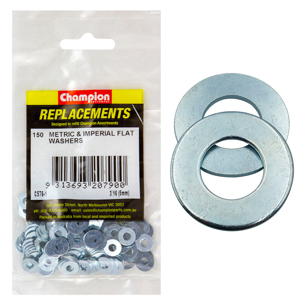 Champion 3/16In X 7/16In X 20G Flat Steel Washer -150Pk