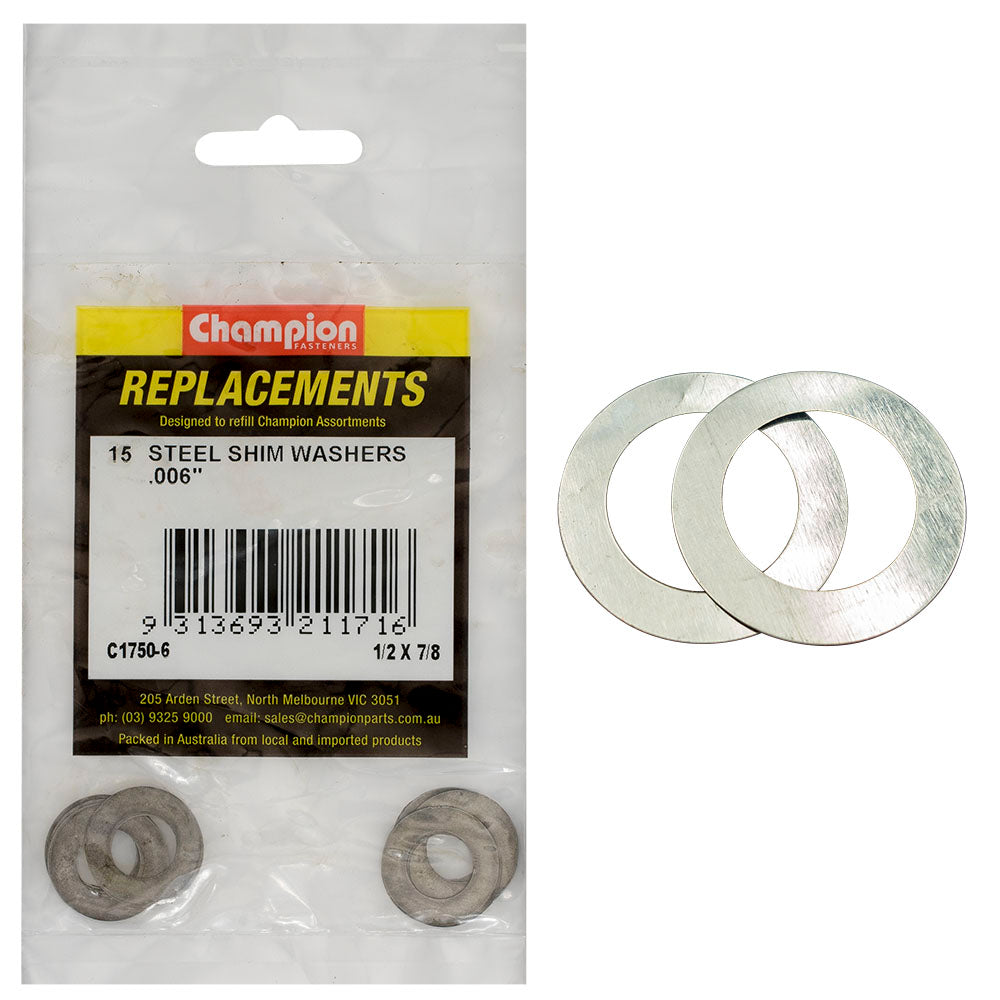 Champion 1/2In X 7/8In X .006In Shim Washer -15Pk