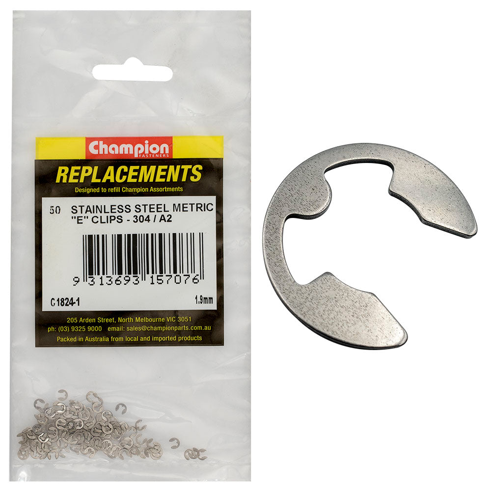 Champion 1.9Mm Stainless E-Clips 304/A2 -50Pk