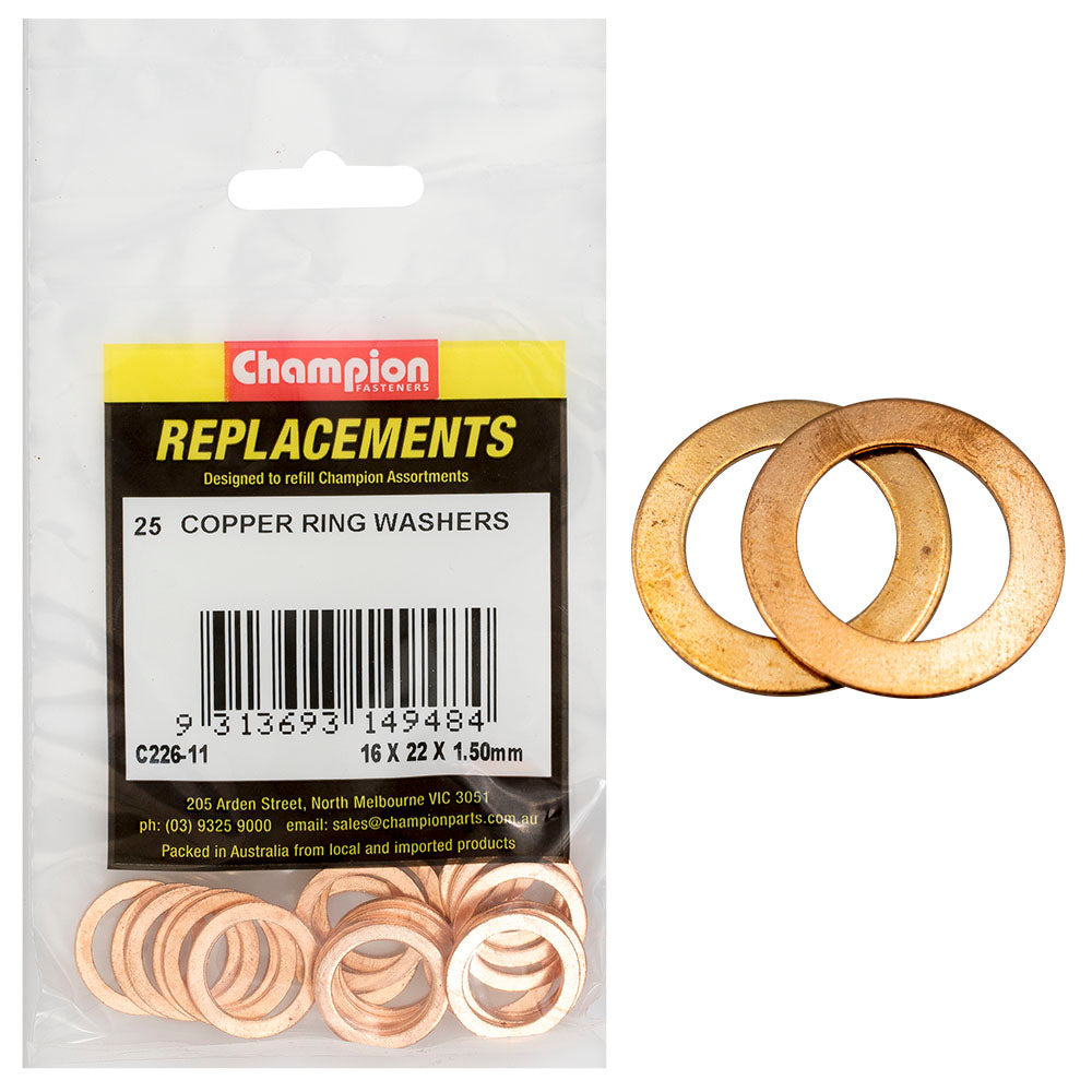 Champion M16 X 22 X 1.5Mm Copper Ring Washer -25Pk