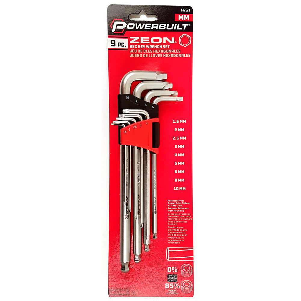 Powerbuilt 9Pc Metric Ball End Hex & Zeon Hex Key Wrench Set