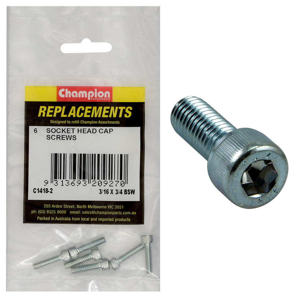 Champion 3/16In X 3/4In Bsw Socket Head Cap Screw -6Pk