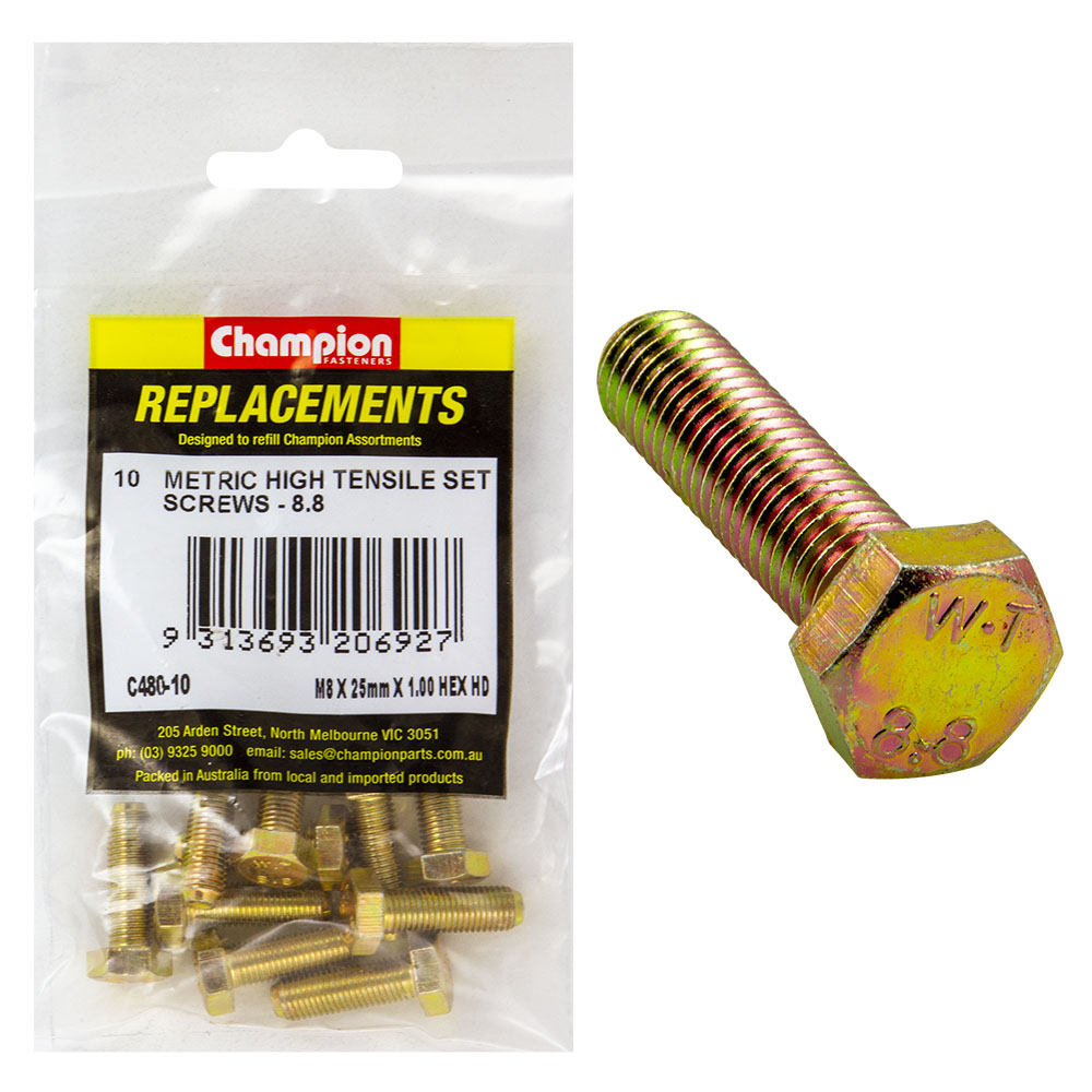 Champion M8 X 25Mm X 1.00 Set Screw -Gr8.8 -10Pk