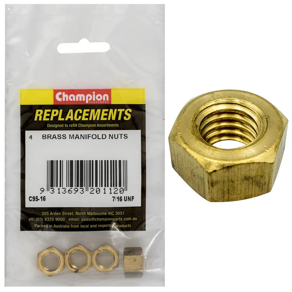 Champion 7/16In Unf Brass Manifold Nut -4Pk