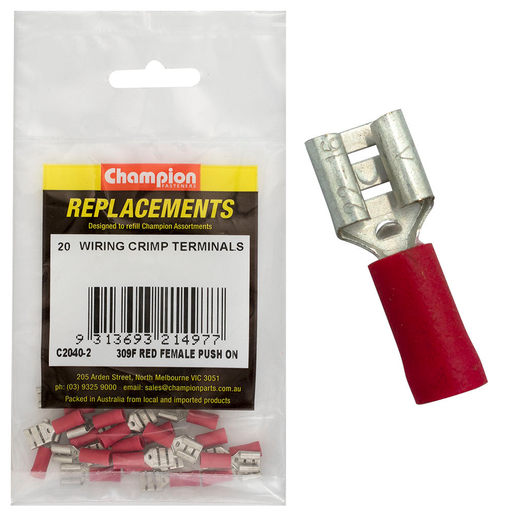 Champion Red Female Push-On Spade Terminal -20Pk