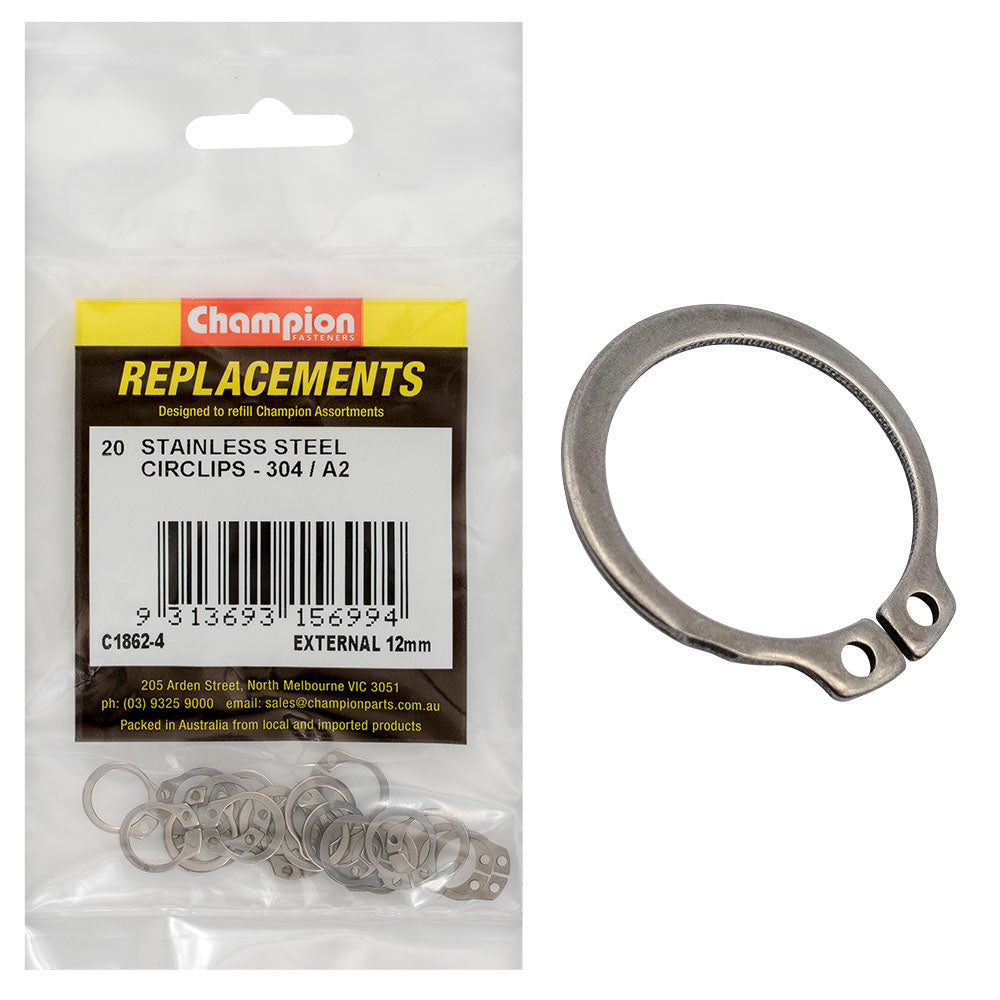 Champion 12Mm Stainless External Circlip 304/A2 -20Pk