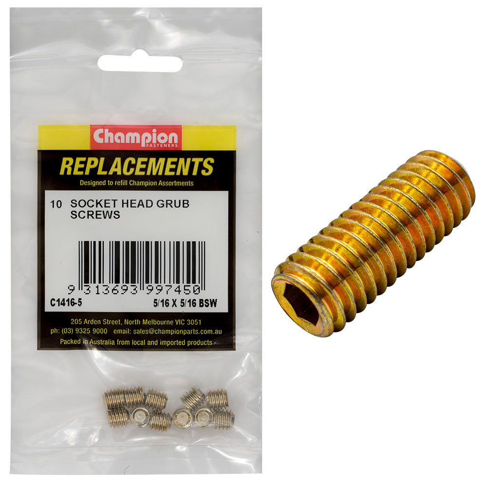 Champion 5/16In X 5/16In Bsw Socket Grub Screw -10Pk