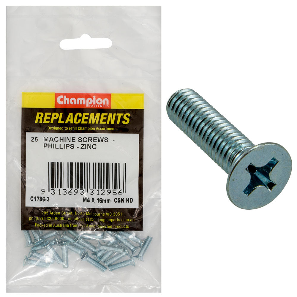 Champion M4 X 16Mm Machine Screw -Csk -Ph -25Pk