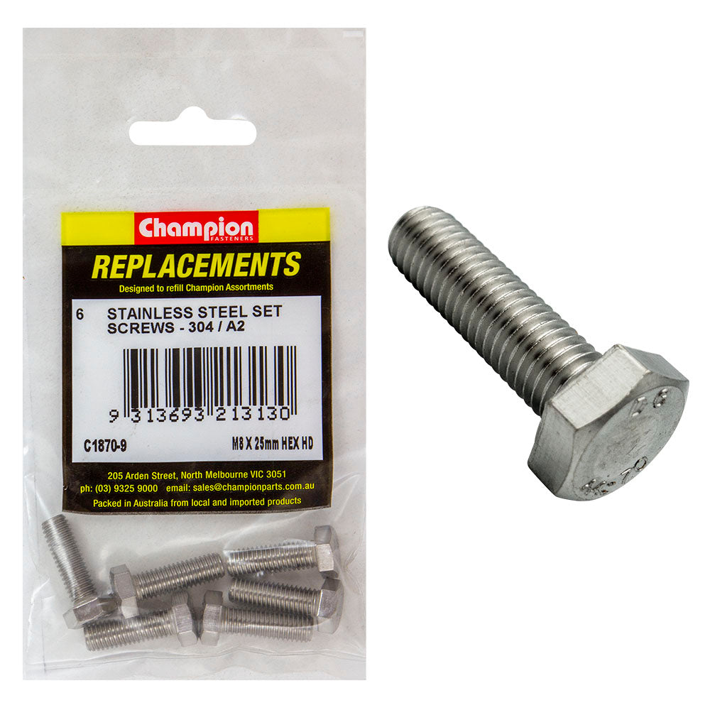 Champion M8 X 25Mm Stainless Set Screw 304/A2 -6Pk