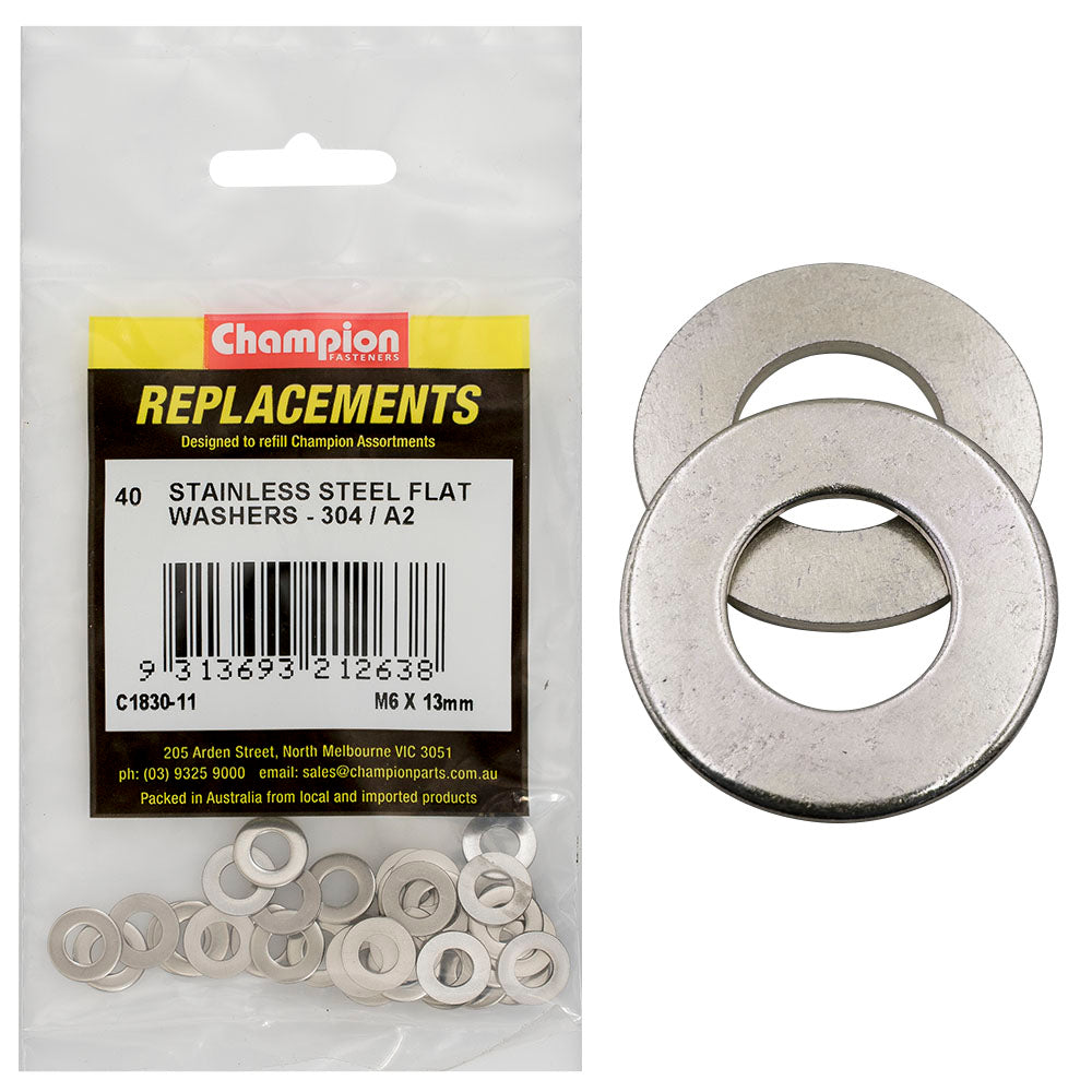 Champion M6 X 13Mm Stainless Flat Washer 304/A2 -40Pk