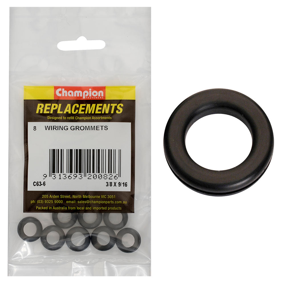 Champion 3/8In X 9/16In X 11/16In Rubber Wiring Grommet -8Pk