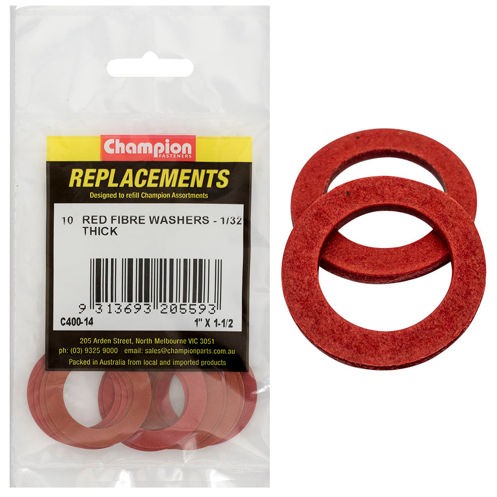 Champion 1In X 1-1/2In X 1/32In Red Fibre Washer -10Pk