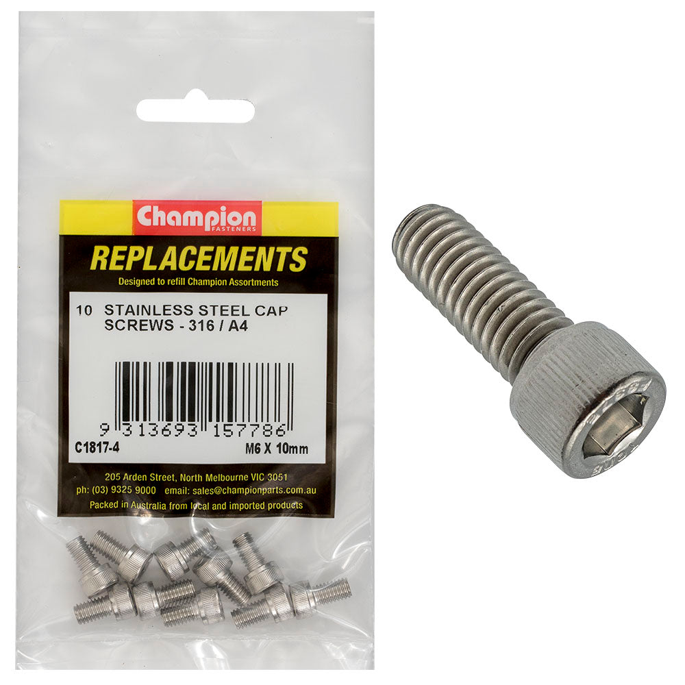 Champion M6 X 10Mm Socket Cap Screw 316/A4 -10Pk