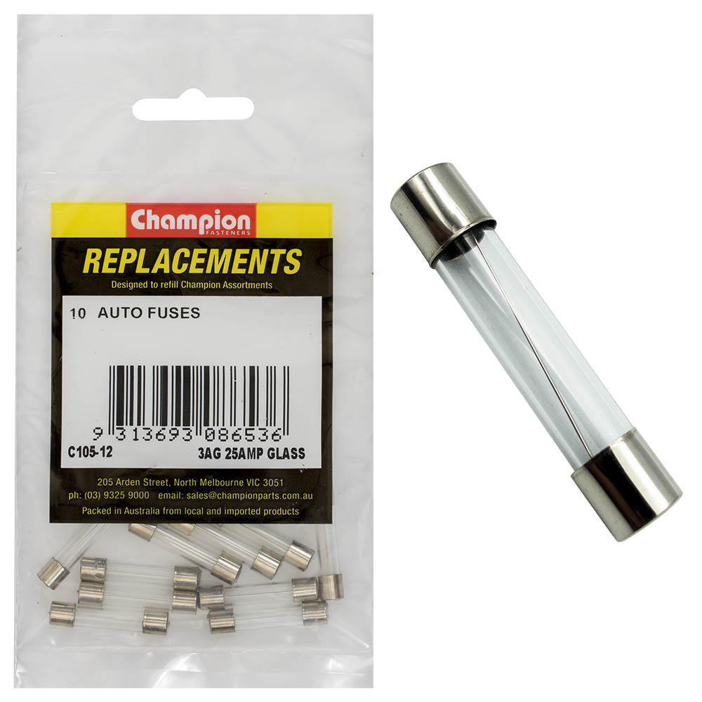 Champion 3Ag 25 Amp Glass Fuse -10Pk