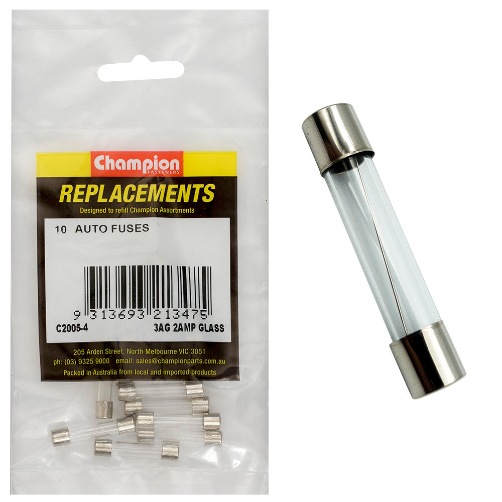 Champion 3Ag 2Amp Glass Fuse -10Pk