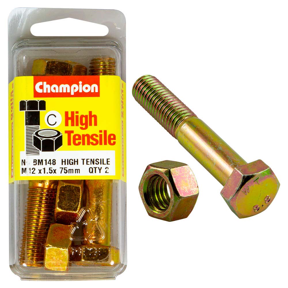 Champion M12 X 75 X 1.5 Bolt & Nut (C) - Gr8.8