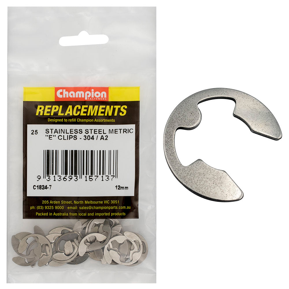 Champion 12Mm Stainless E-Clips 304/A2 -25Pk