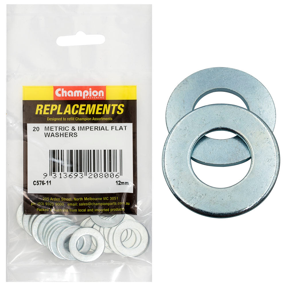 Champion M12 X 24Mm X 1.6Mm Flat Steel Washer -20Pk