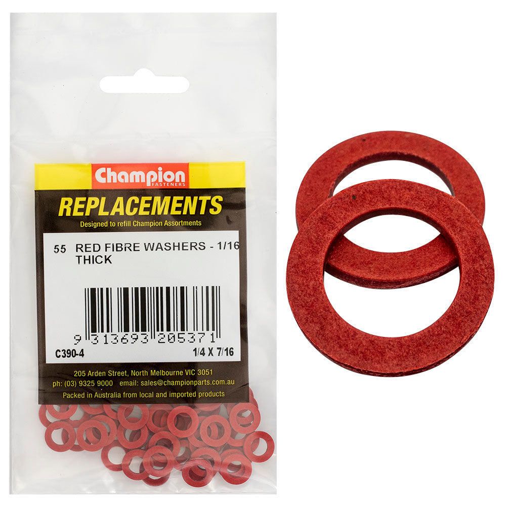 Champion 1/4In X 7/16In X 1/16In Red Fibre Washer -55Pk