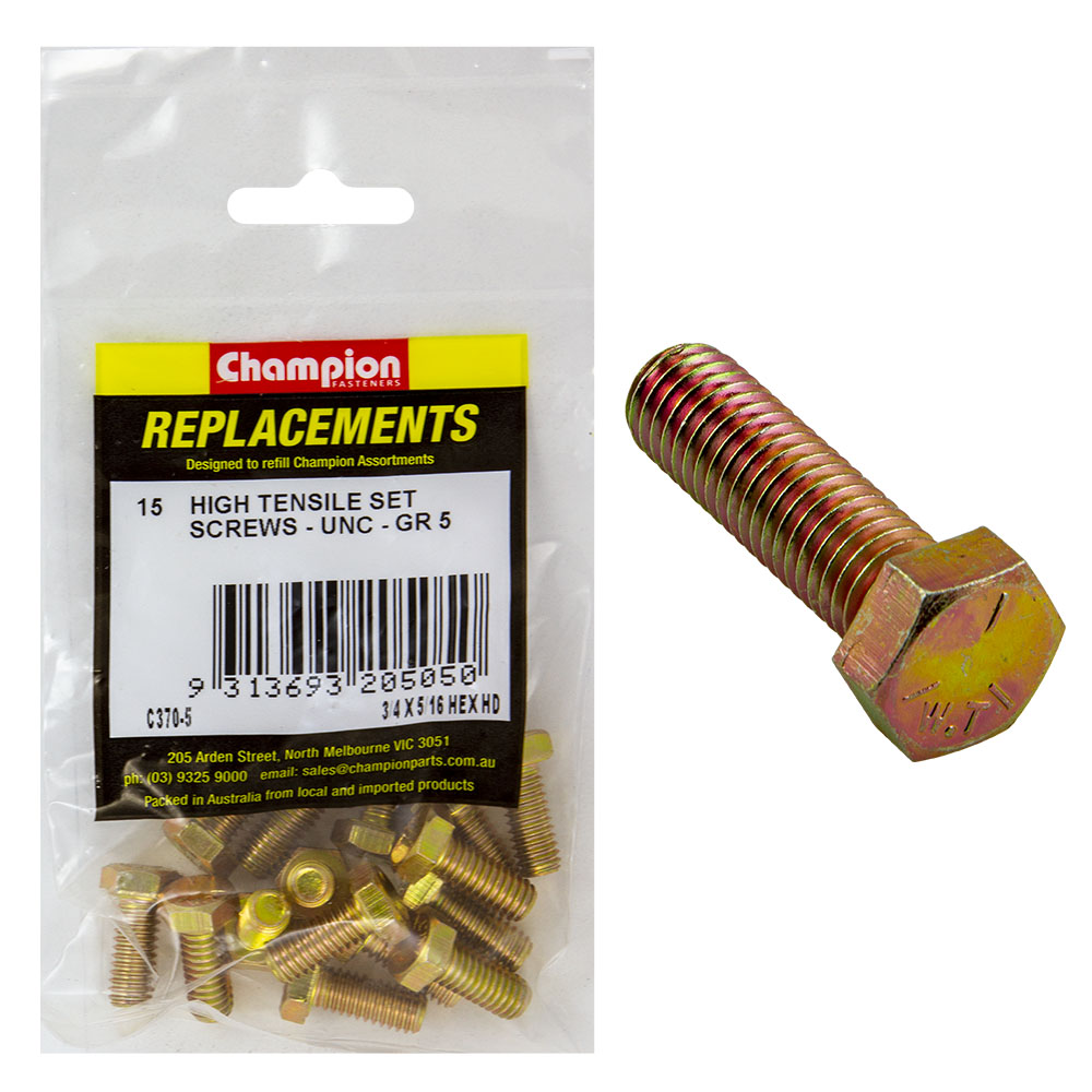 Champion 5/16In X 3/4In Unc Set Screw -Gr5 -15Pk