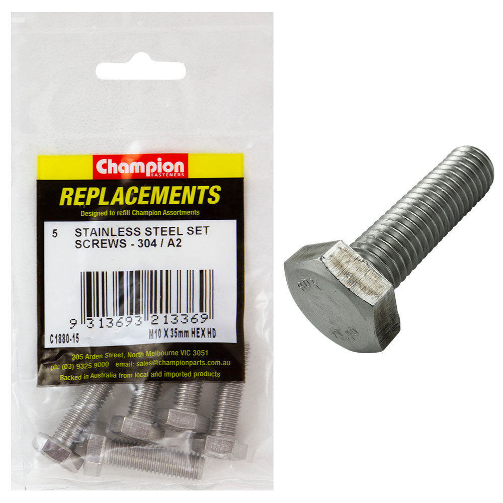 Champion M10 X 35Mm Stainless Set Screw 304/A2 -4Pk