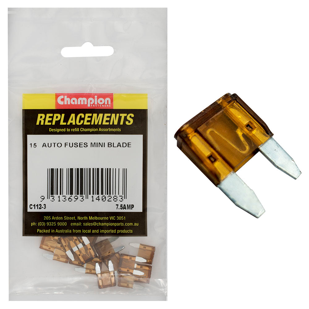 Champion 7.5Amp Mini Blade Fuse (Brown) -15Pk