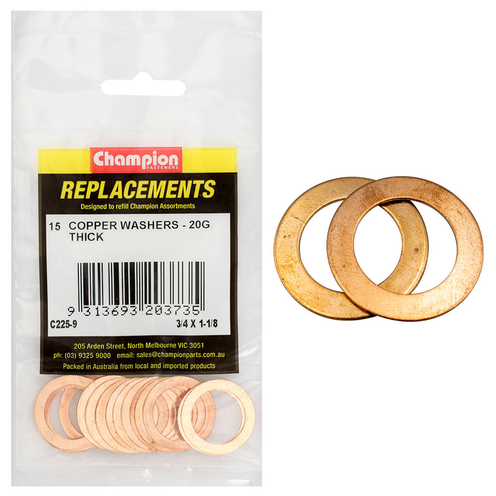 Champion 3/4In X 1-1/8In X 20G Copper Washer -15Pk