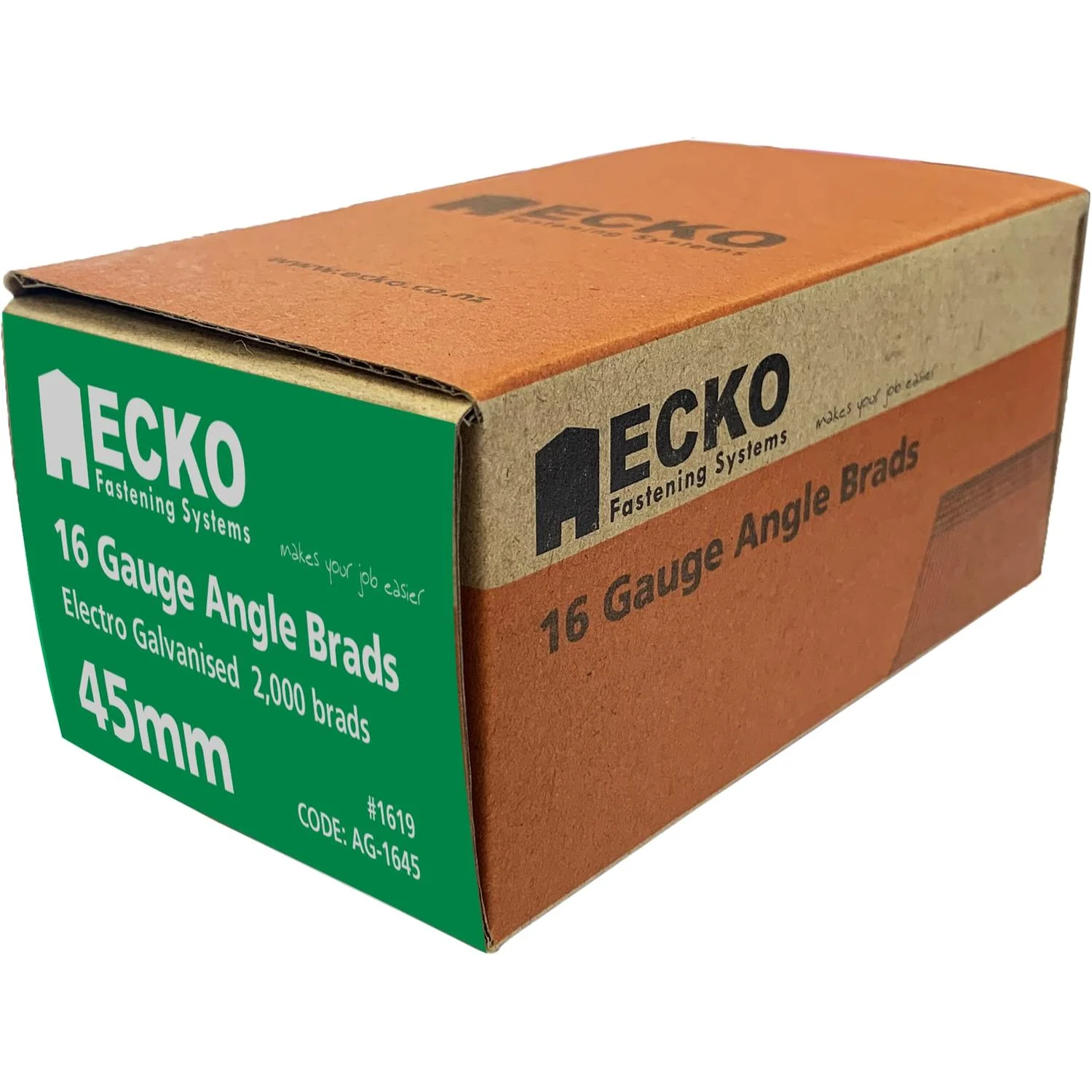 Ecko 16 Gauge Angle Brads Gasless Pack 45 X 1.6Mm Electro Galvanised (2000)