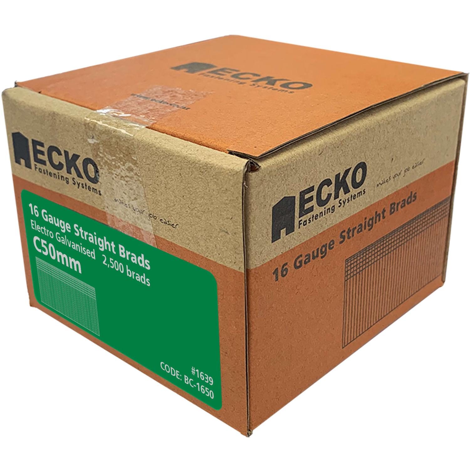 Ecko Straight Brads Gasless Pack 50 X 1.6Mm Electro Galvanised (2500)