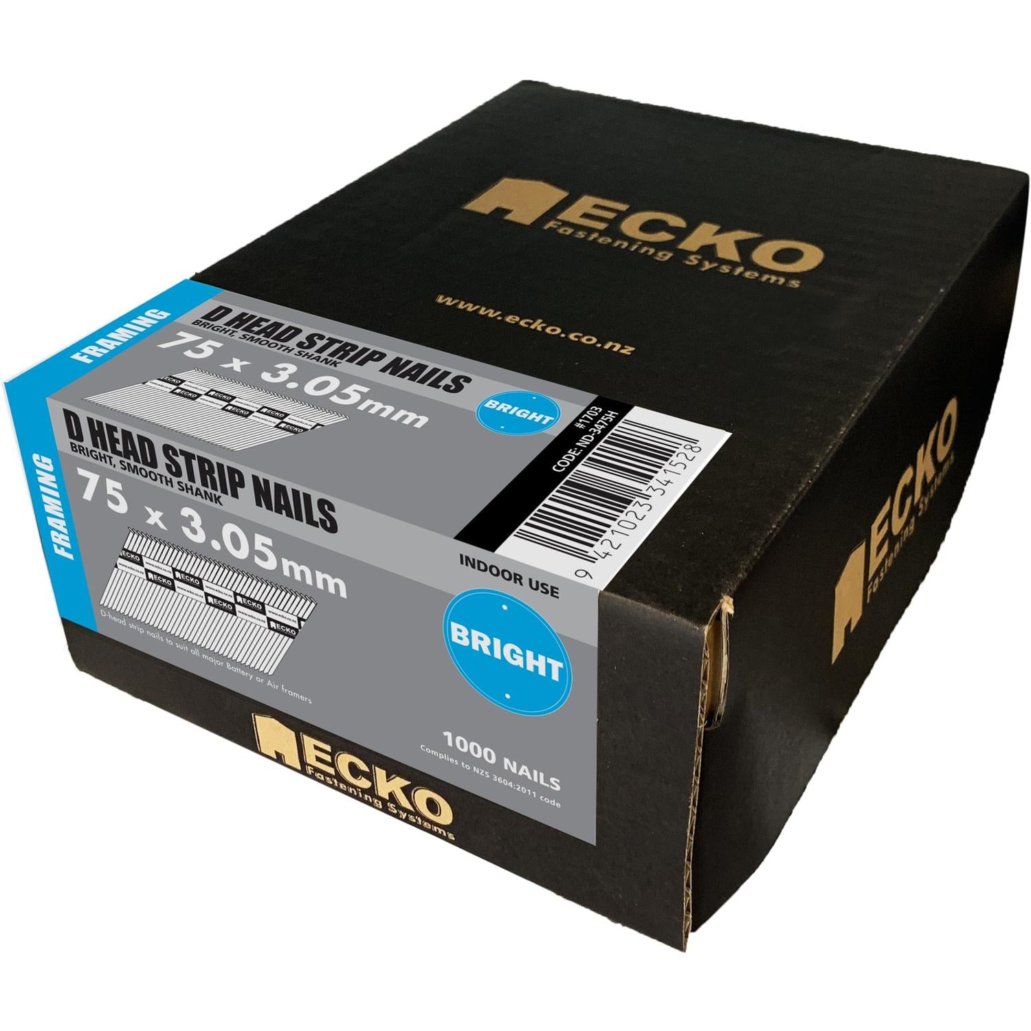 Ecko Framing Nails 75 X 3.05Mm Bright - Gasless Pack (1000 Box)