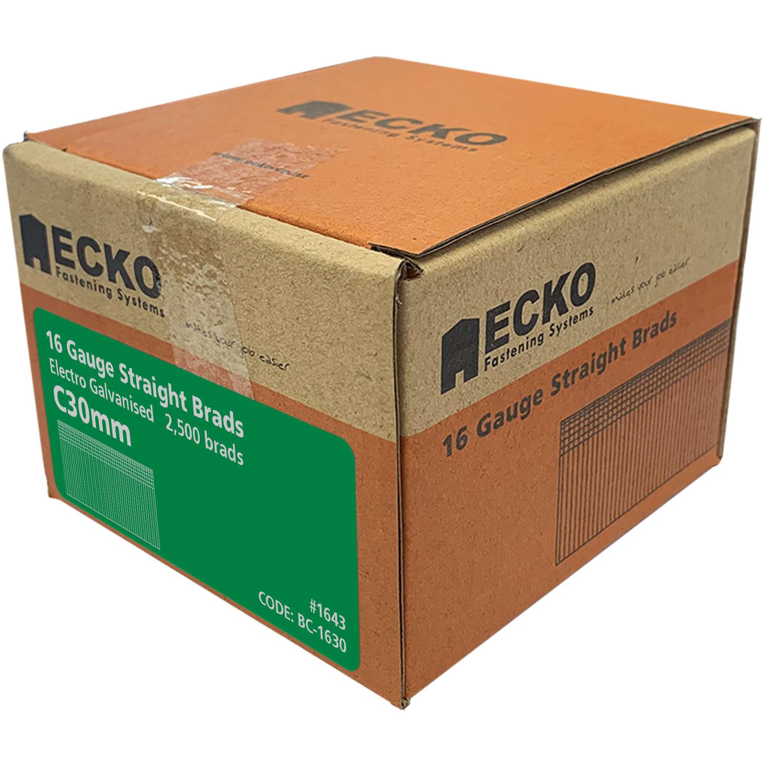 Ecko Straight Brads Gasless Pack 30 X 1.6Mm Electro Galvanised (2500 Box)