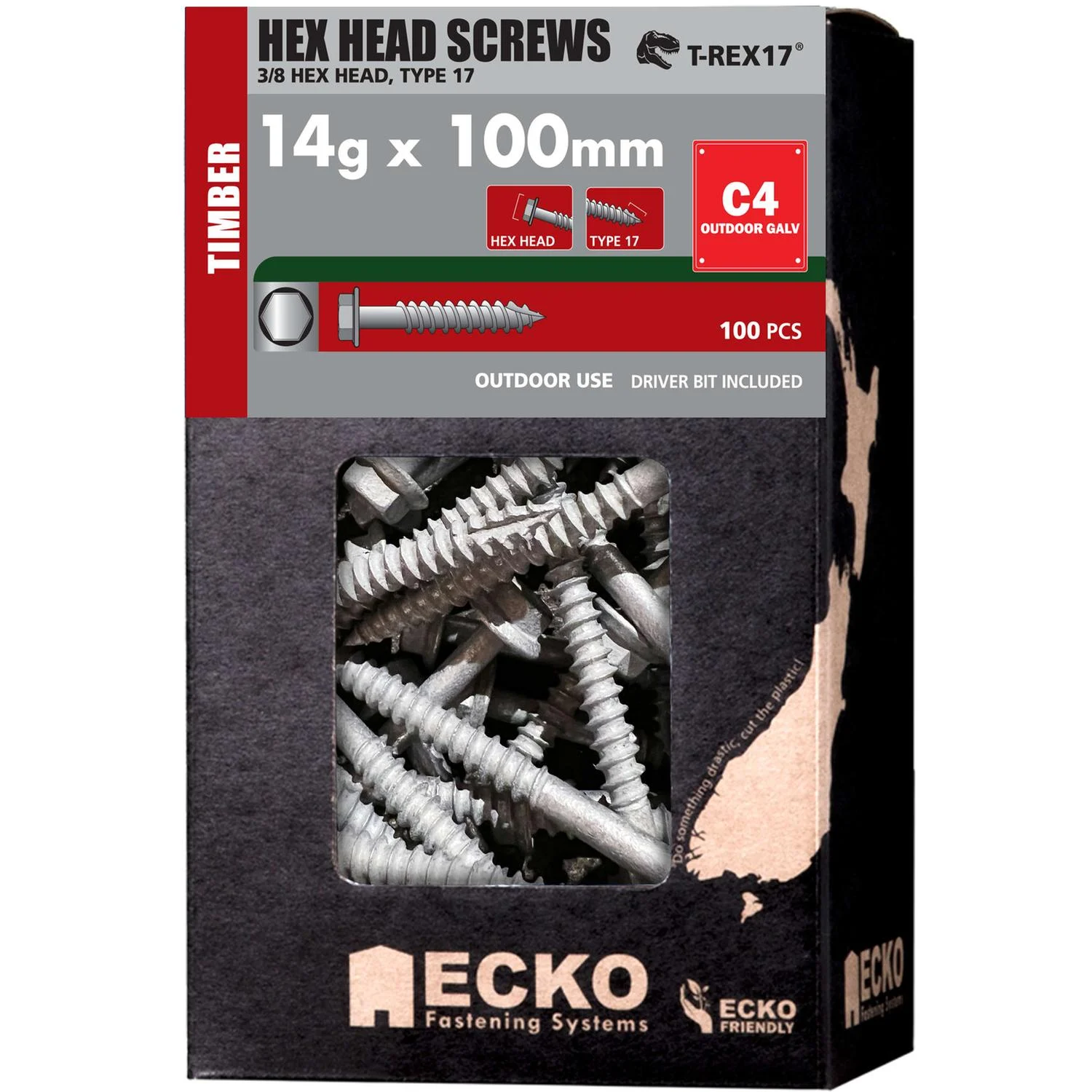 Ecko Hex Head Screws 14G X 100Mm Galvanised Class 4 (500 Box)