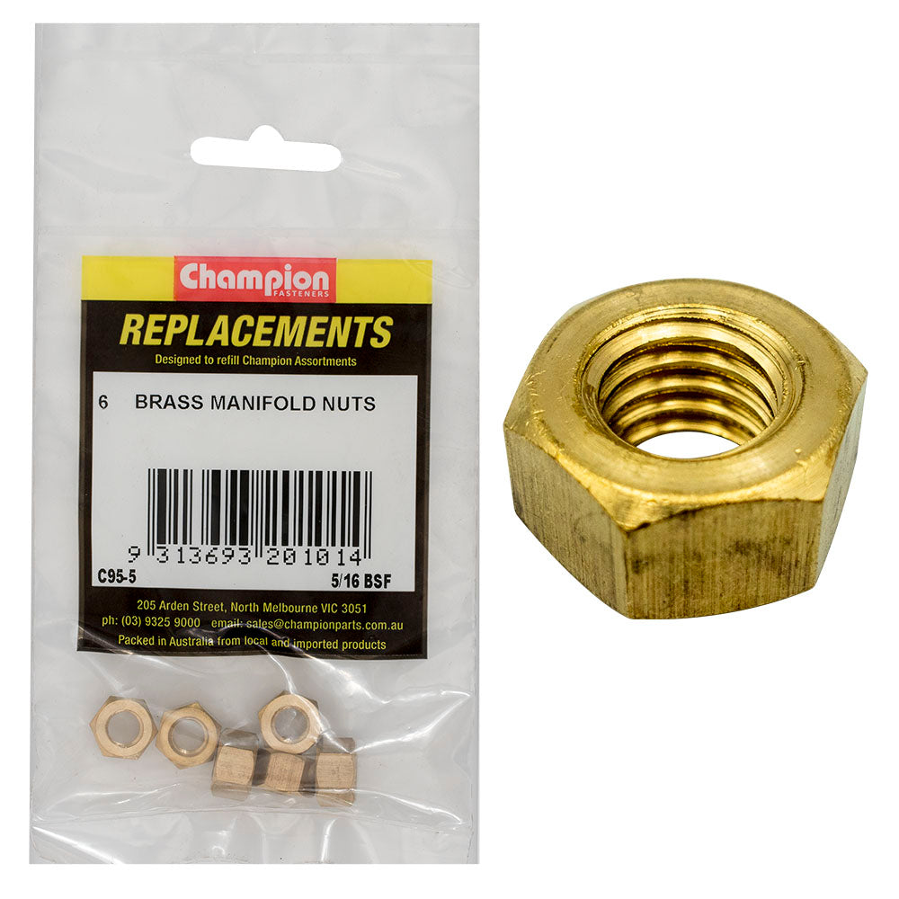 Champion 5/16In Bsf Brass Manifold Nut -6Pk