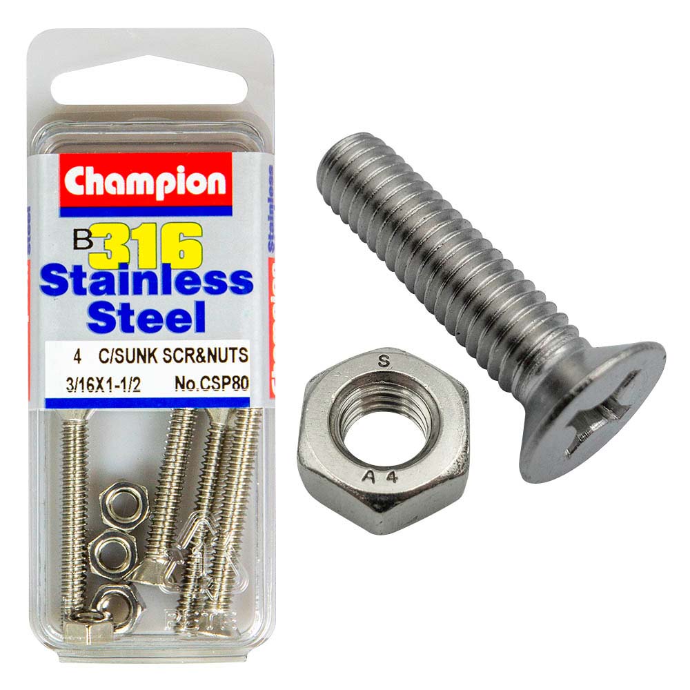 Champion 3/16In X 1-1/2In Unc Csk Set Screw 316/A4 (C)