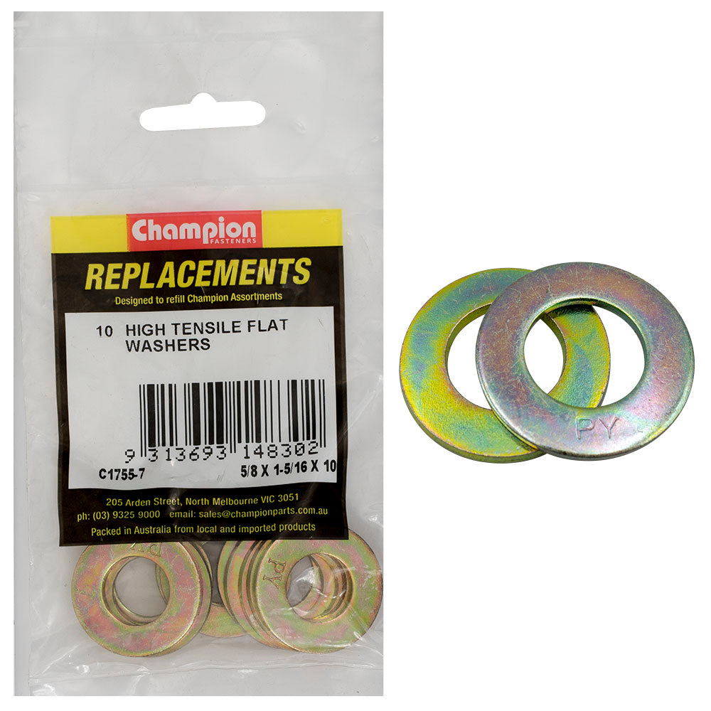 Champion 5/8 X 1-5/16In X 10G Ht Flat Steel Washer (Zn)-10Pk