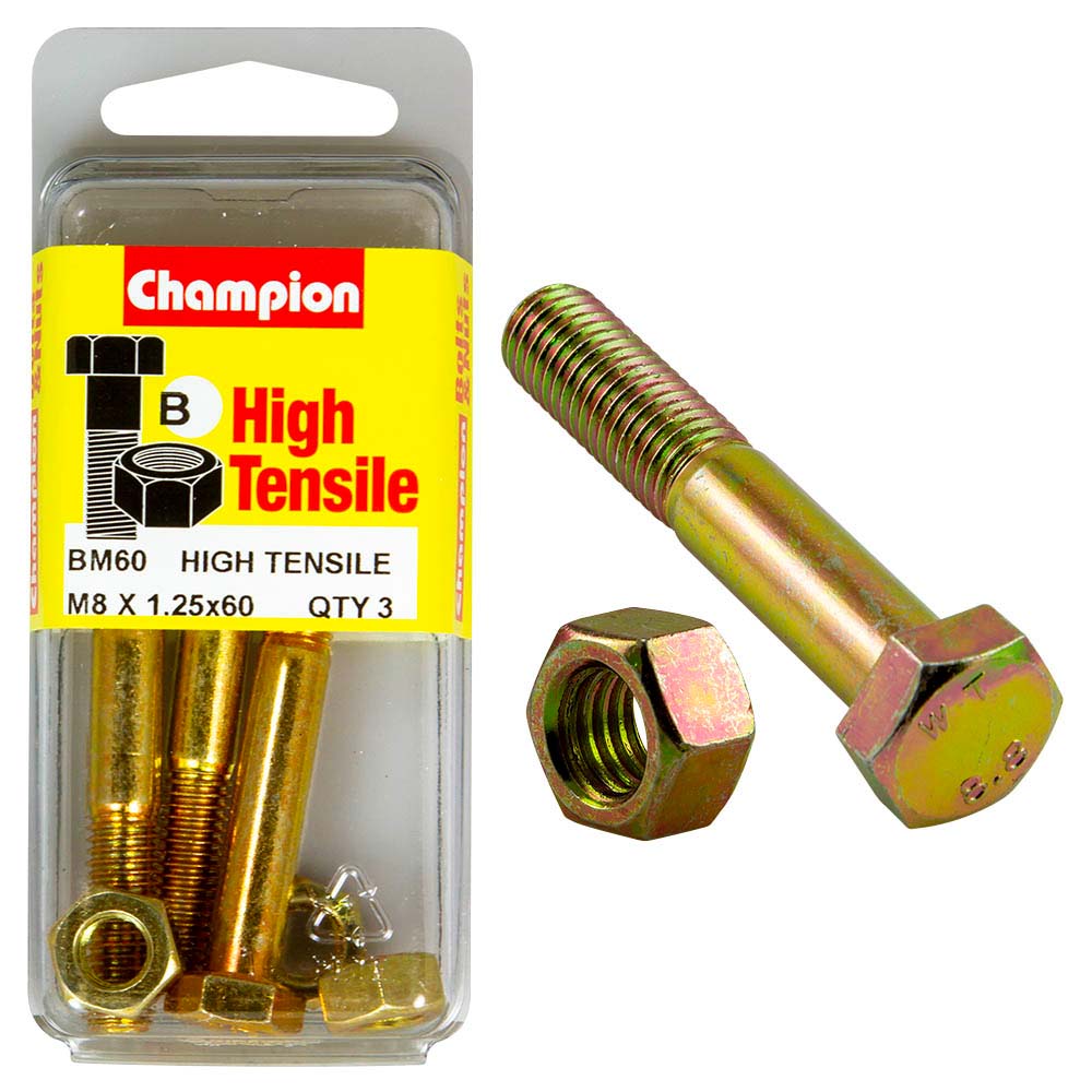 Champion M8 X 60 Bolt & Nut (B) - Gr8.8