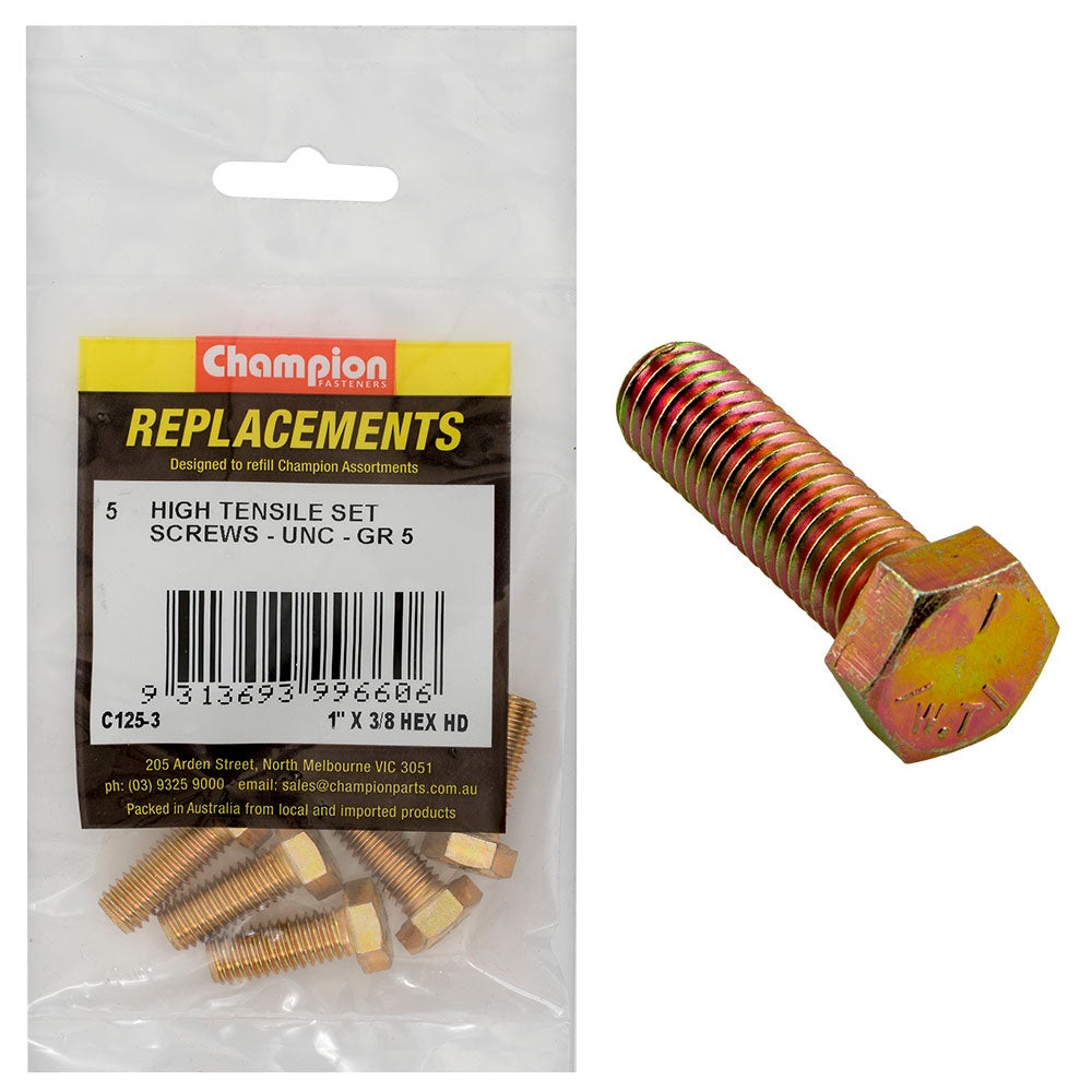 Champion 3/8In X 1In Unc Set Screw -Gr5 -5Pk