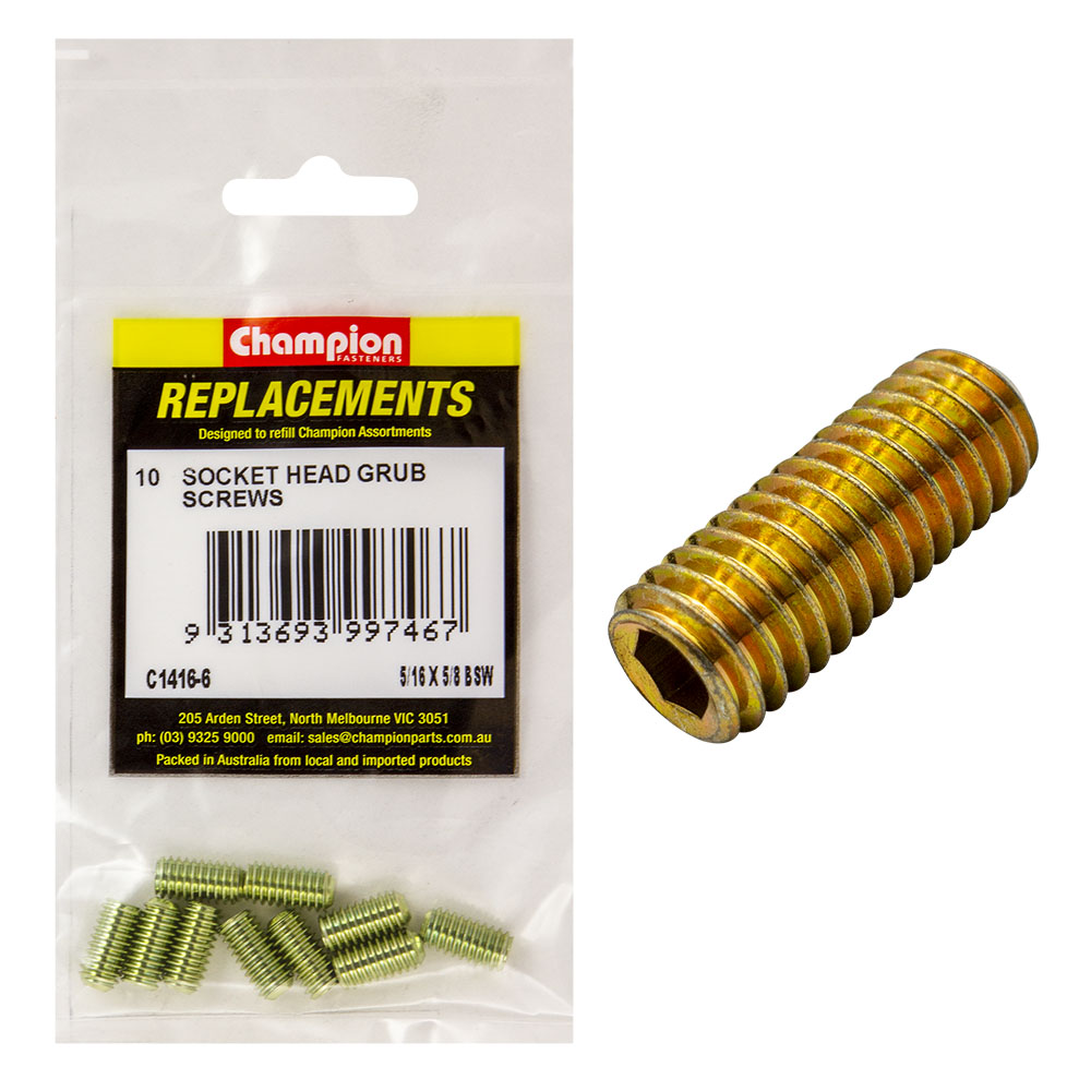 Champion 5/16In X 5/8In Bsw Socket Grub Screw -10Pk