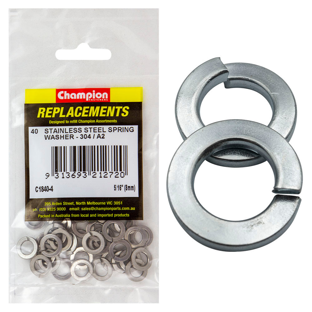 Champion 5/16In (M8) Stainless Spring Washer 304/A2 -40Pk