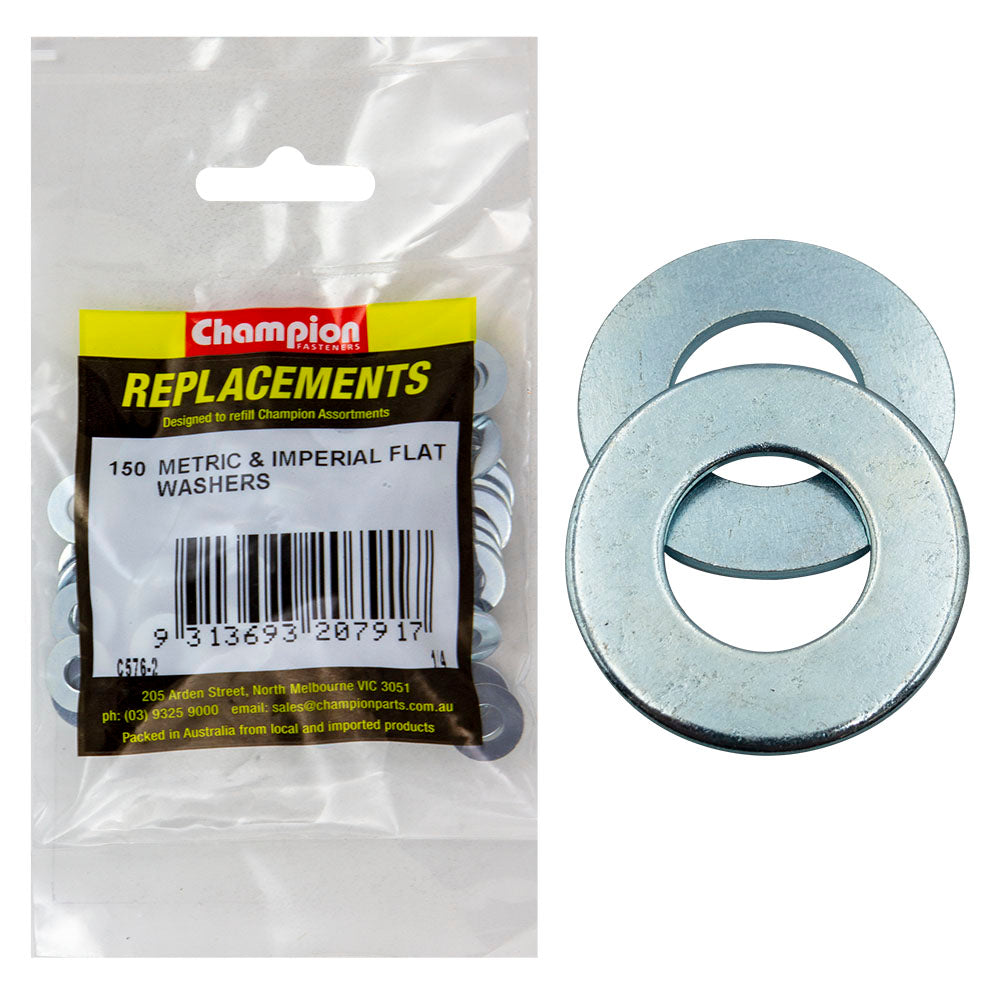 Champion 1/4In X 9/16In X 18G Flat Steel Washer -150Pk