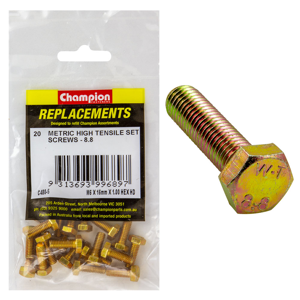 Champion M6 X 16Mm X 1.00 Set Screw -Gr8.8 -20Pk