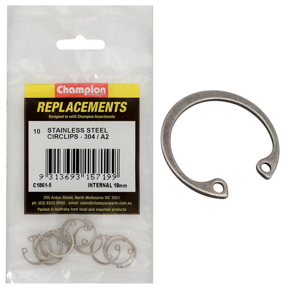 Champion 18Mm Stainless Internal Circlip 304/A2 -10Pk