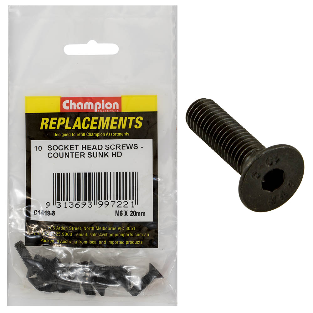 Champion M6 X 20Mm C/Sunk Socket Head Cap Screw -10Pk