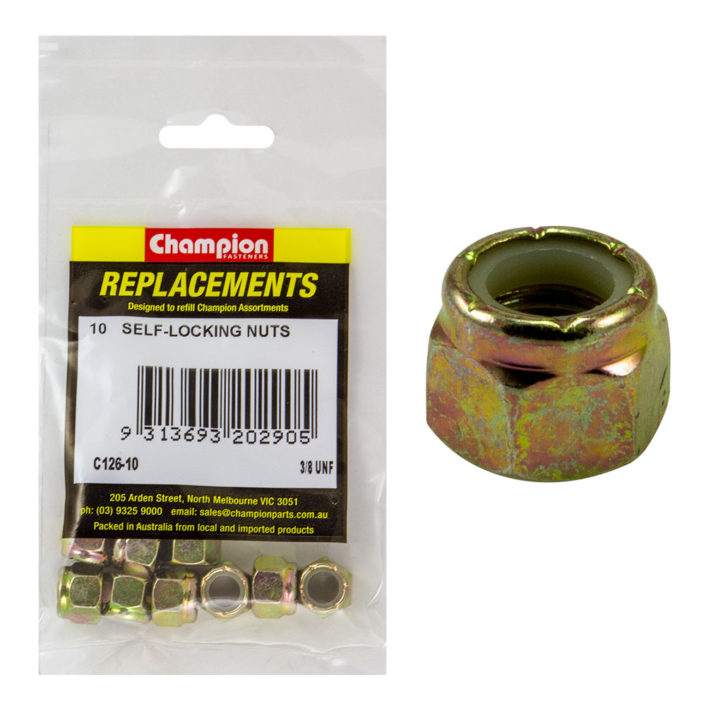 Champion 3/8In Unf Nylon Insert Self-Locking Nut -10Pk