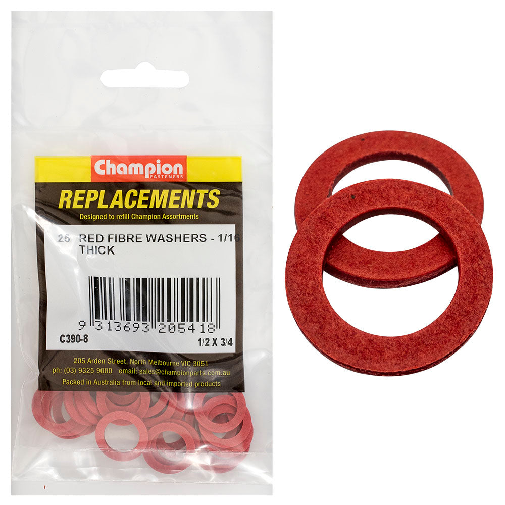 Champion 1/2In X 3/4In X 1/16In Red Fibre Washer -25Pk