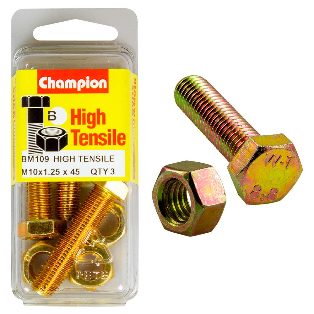 Champion M10 X 45 X 1.25 Set Screw & Nut (B) - Gr8.8