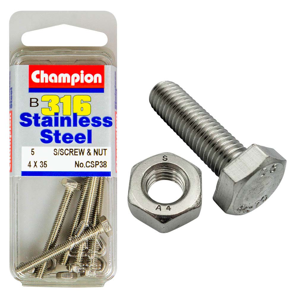 Champion 316/A4 Set Screw & Nut M4 X 35 (B)